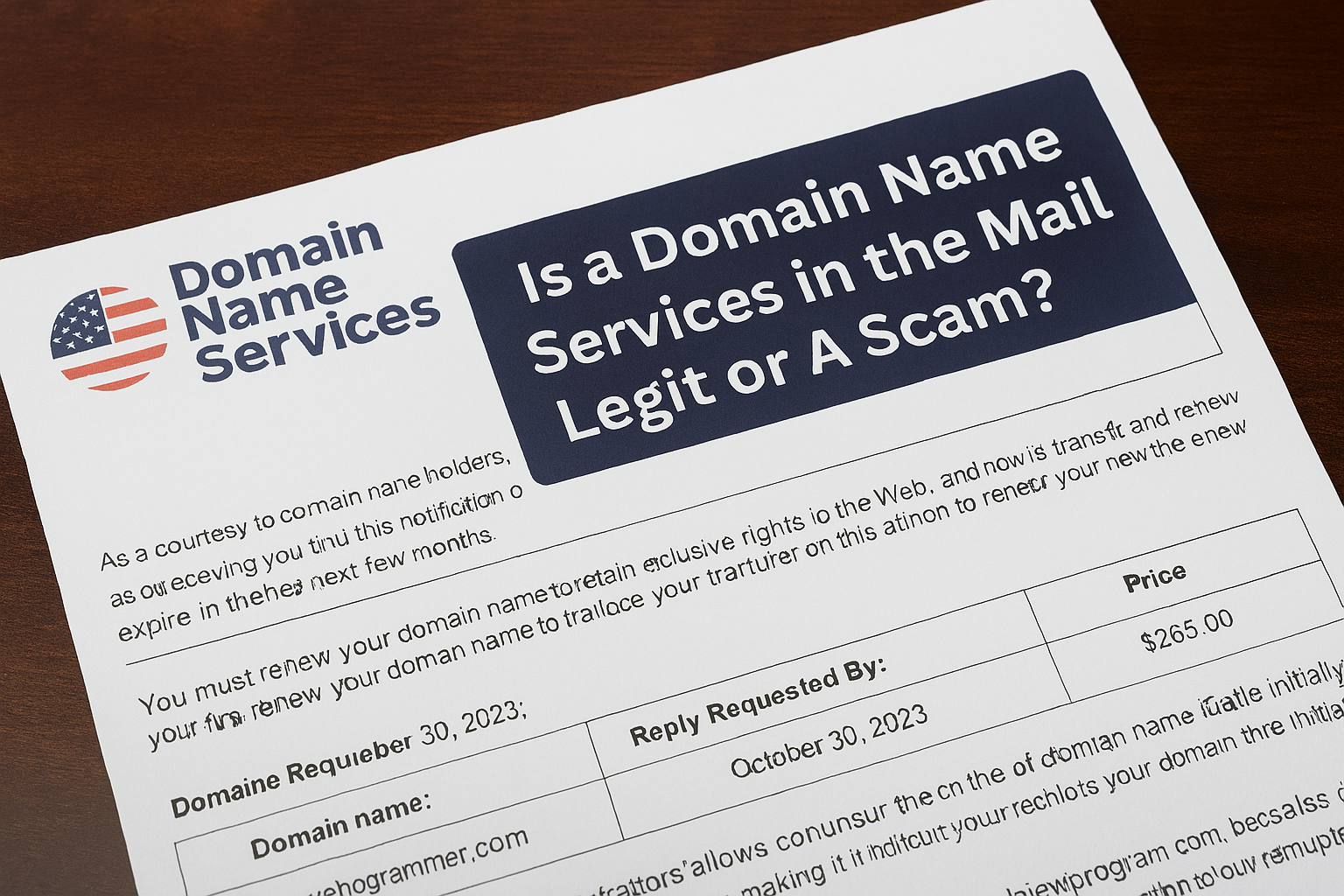 Domain Name Services Letter Is It a Scam or is it legit? 