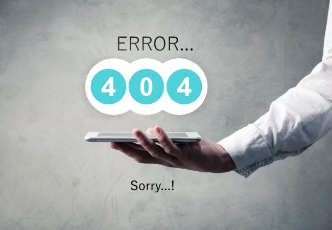 Custom 404 page shown on a mobile device